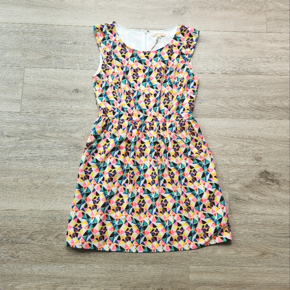Tulle Bright Colores Geometric Triangle Dress Womens Size Small Sleeveless - Picture 1 of 13